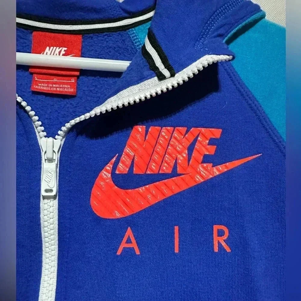 NIKE AIR FULL ZIP COLOR BLOCK HOODIE YOUTH LARGE BLUE SWEATSHIRT LONG SLEEVE